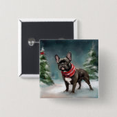 Franse Bulldog in Sneeuw Kerstmis Vierkante Button 5,1 Cm (Voorkant /achterkant)