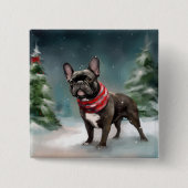 Franse Bulldog in Sneeuw Kerstmis Vierkante Button 5,1 Cm (Voorkant)