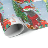 Franse Bulldog in sneeuw met kerstcadeaus Cadeaupapier (Rol Hoek)