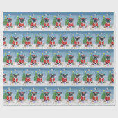 Franse Bulldog in sneeuw met kerstcadeaus Cadeaupapier (Vlak)