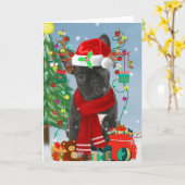 Franse Bulldog in sneeuw met kerstcadeaus Kaart (Gele Bloem)