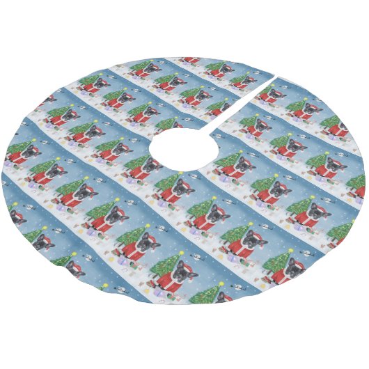 Franse Bulldog in sneeuw met kerstcadeaus Kerstboom Rok (Gekanteld)