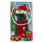 Franse Bulldog in sneeuw met kerstcadeaus Klein Cadeauzakje (Achterkant)