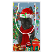 Franse Bulldog in sneeuw met kerstcadeaus Klein Cadeauzakje (Voorkant)