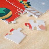 Franse Bulldog in sneeuw met kerstcadeaus Legpuzzel (Zijkant)