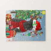 Franse Bulldog in sneeuw met kerstcadeaus Legpuzzel (Horizontaal)
