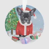 Franse Bulldog in sneeuw met kerstcadeaus Ornament (voorkant)