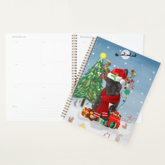 Franse Bulldog in sneeuw met kerstcadeaus Planner (Display)