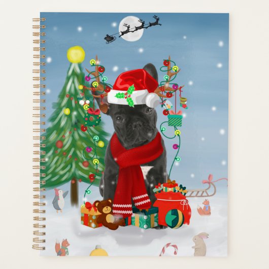 Franse Bulldog in sneeuw met kerstcadeaus Planner (Voorkant)