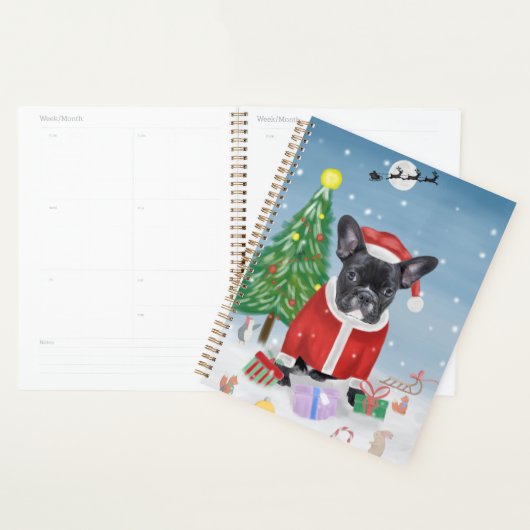 Franse Bulldog in sneeuw met kerstcadeaus Planner (Display)