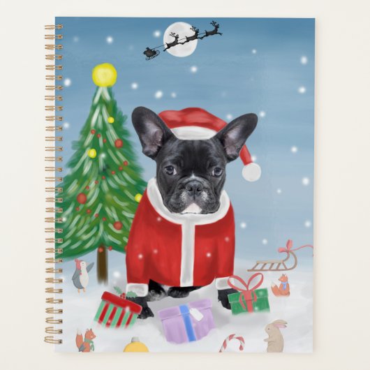 Franse Bulldog in sneeuw met kerstcadeaus Planner (Voorkant)