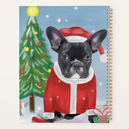 Franse Bulldog in sneeuw met kerstcadeaus Planner (Achterkant)