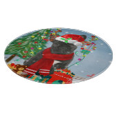 Franse Bulldog in sneeuw met kerstcadeaus Snijplank (Hoek)