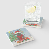 Franse Bulldog in sneeuw met kerstcadeaus Stenen Onderzetter (Zijkant)