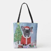 Franse Bulldog in sneeuw met kerstcadeaus Tote Bag (Achterkant)