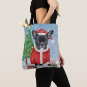 Franse Bulldog in sneeuw met kerstcadeaus Tote Bag (Dichtbij)