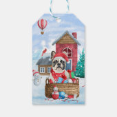Franse Bulldog in sneeuwkersthondenhuis Cadeaulabel (Achterkant)