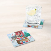 Franse Bulldog in sneeuwkersthondenhuis Kartonnen Onderzetters (Insitu)