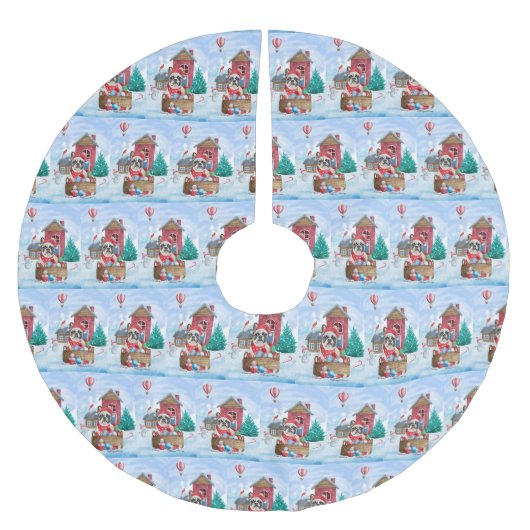 Franse Bulldog in sneeuwkersthondenhuis Kerstboom Rok (Voorkant)