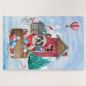 Franse Bulldog in sneeuwkersthondenhuis Legpuzzel (Horizontaal)