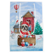 Franse Bulldog in sneeuwkersthondenhuis Medium Cadeauzakje (Achterkant)