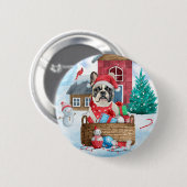 Franse Bulldog in sneeuwkersthondenhuis Ronde Button 5,7 Cm (Voorkant /achterkant)