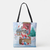 Franse Bulldog in sneeuwkersthondenhuis Tote Bag (Achterkant)