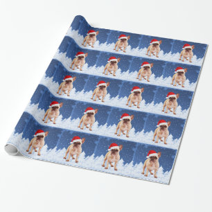Franse Bulldog in Sneeuwkerstmis met Santa Hat Cadeaupapier