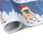 Franse Bulldog in Sneeuwkerstmis met Santa Hat Cadeaupapier (Rol Hoek)