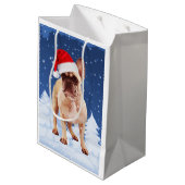 Franse Bulldog in Sneeuwkerstmis met Santa Hat Medium Cadeauzakje (Achterkant Gekanteld)