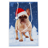 Franse Bulldog in Sneeuwkerstmis met Santa Hat Medium Cadeauzakje (Voorkant)