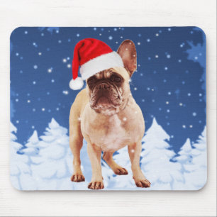 Franse Bulldog in Sneeuwkerstmis met Santa Hat Muismat