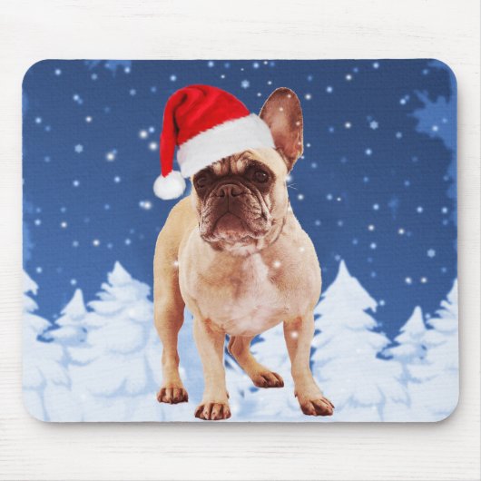 Franse Bulldog in Sneeuwkerstmis met Santa Hat Muismat (Voorkant)