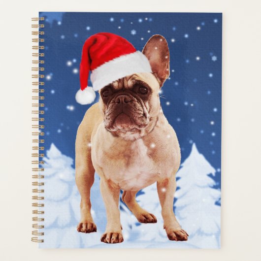 Franse Bulldog in Sneeuwkerstmis met Santa Hat Planner (Voorkant)