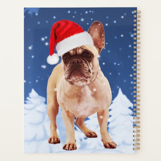 Franse Bulldog in Sneeuwkerstmis met Santa Hat Planner (Achterkant)
