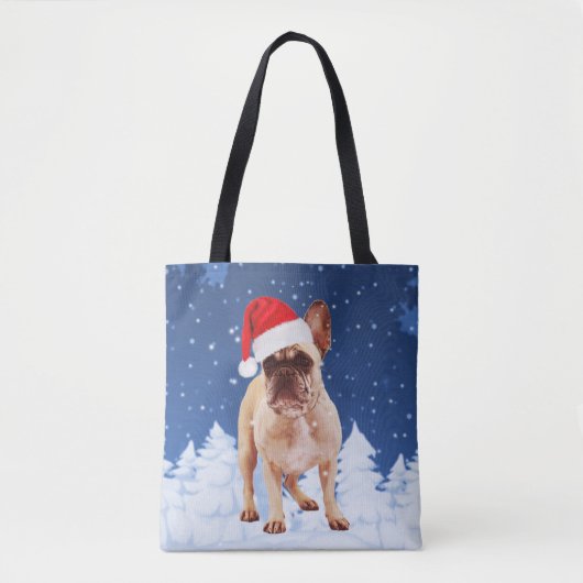 Franse Bulldog in Sneeuwkerstmis met Santa Hat Tote Bag (Voorkant)