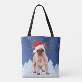 Franse Bulldog in Sneeuwkerstmis met Santa Hat Tote Bag (Achterkant)