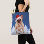 Franse Bulldog in Sneeuwkerstmis met Santa Hat Tote Bag (Dichtbij)