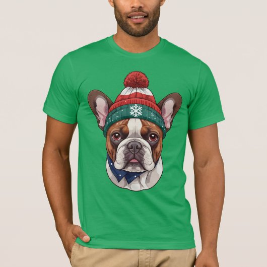 Franse Bulldog in Snow Pet - Schattigee Kersthond  T-shirt (Voorkant)