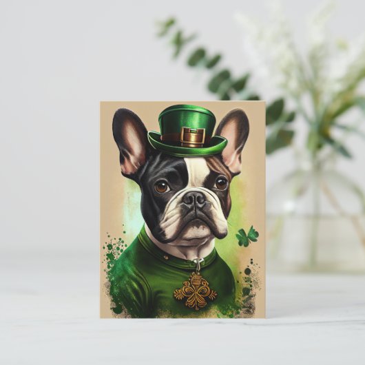 Franse Bulldog in St. Patrick's Day Dress Briefkaart (Staand voorkant)