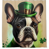 Franse Bulldog in St. Patrick's Day Dress Douchegordijn (Voorkant)
