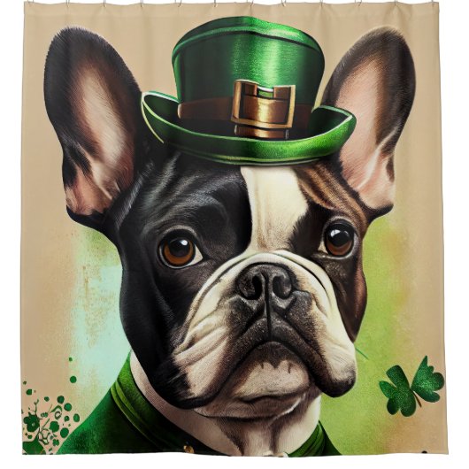 Franse Bulldog in St. Patrick's Day Dress Douchegordijn (Voorkant)