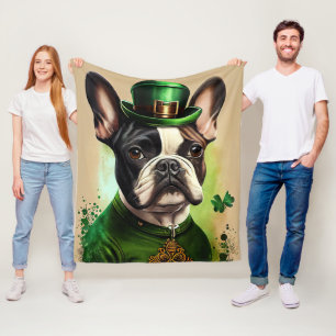 Franse Bulldog in St. Patrick's Day Dress Fleece Deken