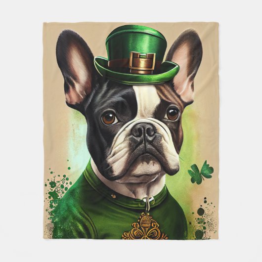 Franse Bulldog in St. Patrick's Day Dress Fleece Deken (Voorkant)