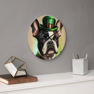 Franse Bulldog in St. Patrick's Day Dress Grote Klok