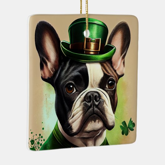Franse Bulldog in St. Patrick's Day Dress Keramisch Ornament (Rechts)