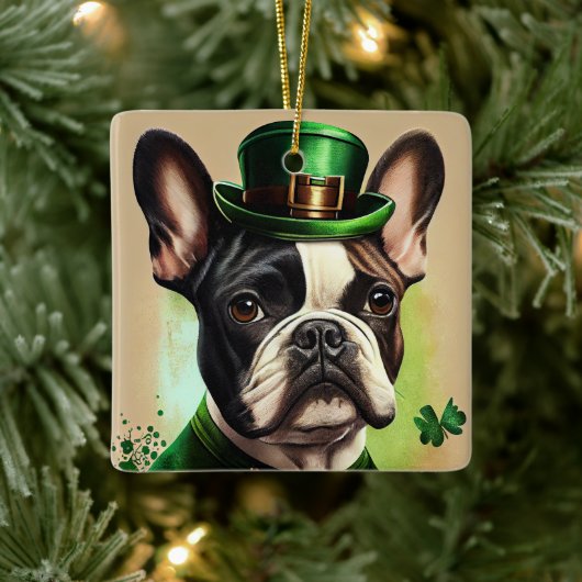 Franse Bulldog in St. Patrick's Day Dress Keramisch Ornament (Boom)