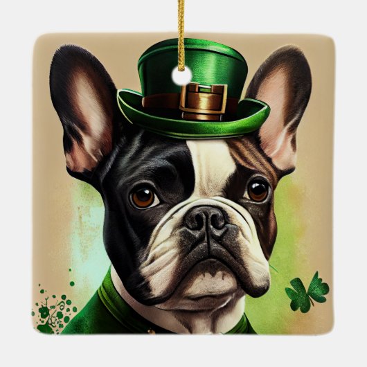 Franse Bulldog in St. Patrick's Day Dress Keramisch Ornament (Achterkant)