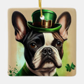 Franse Bulldog in St. Patrick's Day Dress Keramisch Ornament (Voorkant)