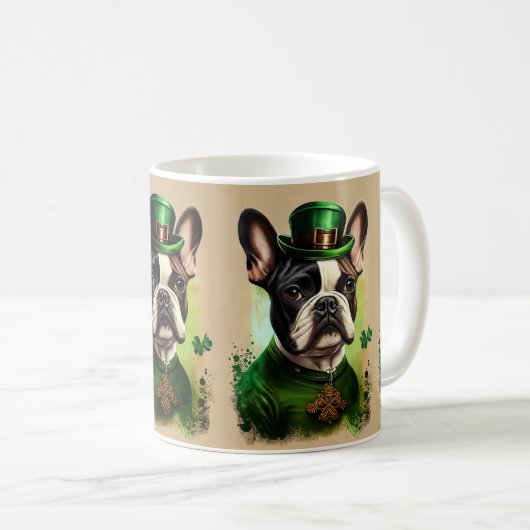 Franse Bulldog in St. Patrick's Day Dress Koffiemok (Voorkant rechts)